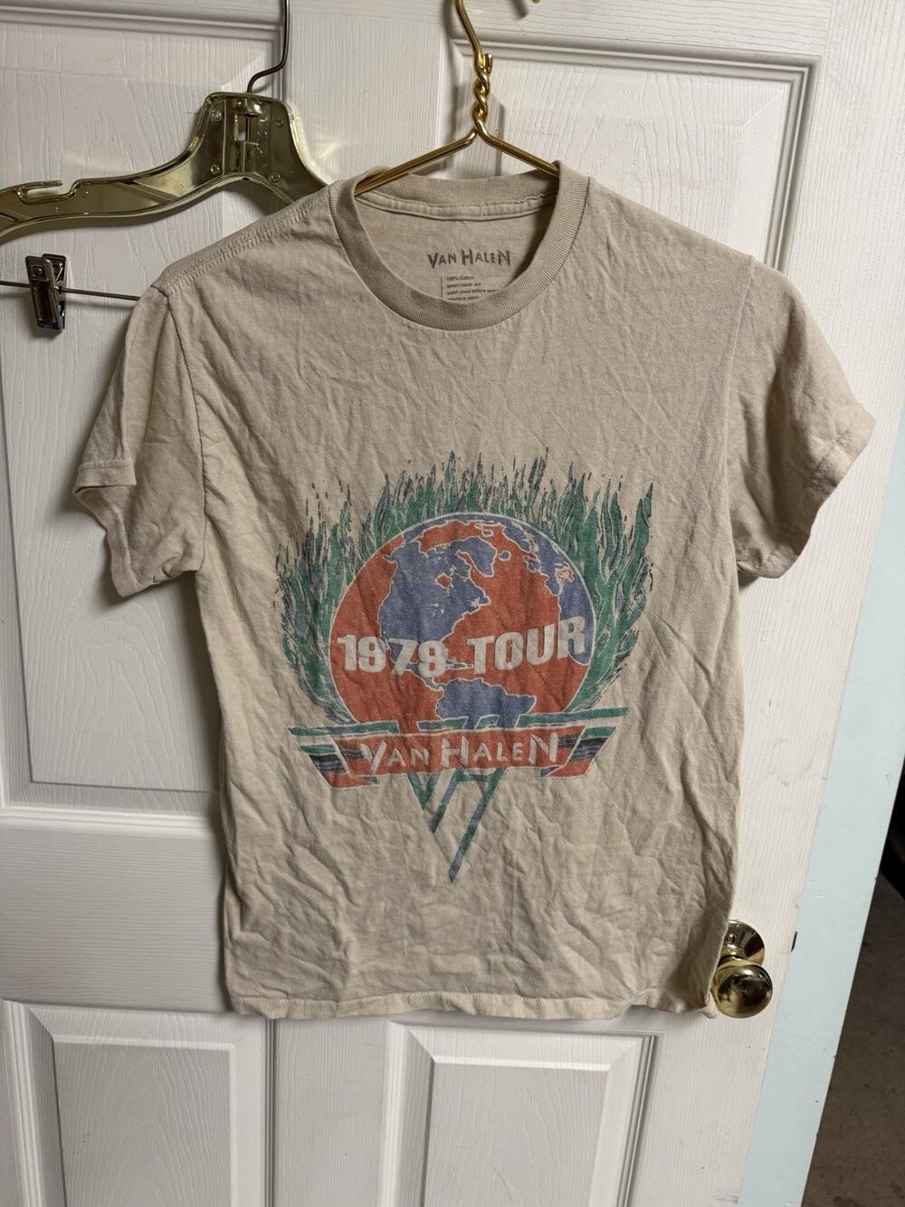 Van Halen 1979 Tour Double Sided Shirt - Mens Small 34w Rock Reprint Graphic Tan